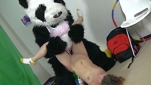 Sporty sexy legal age teenager copulates with side-splitting Panda